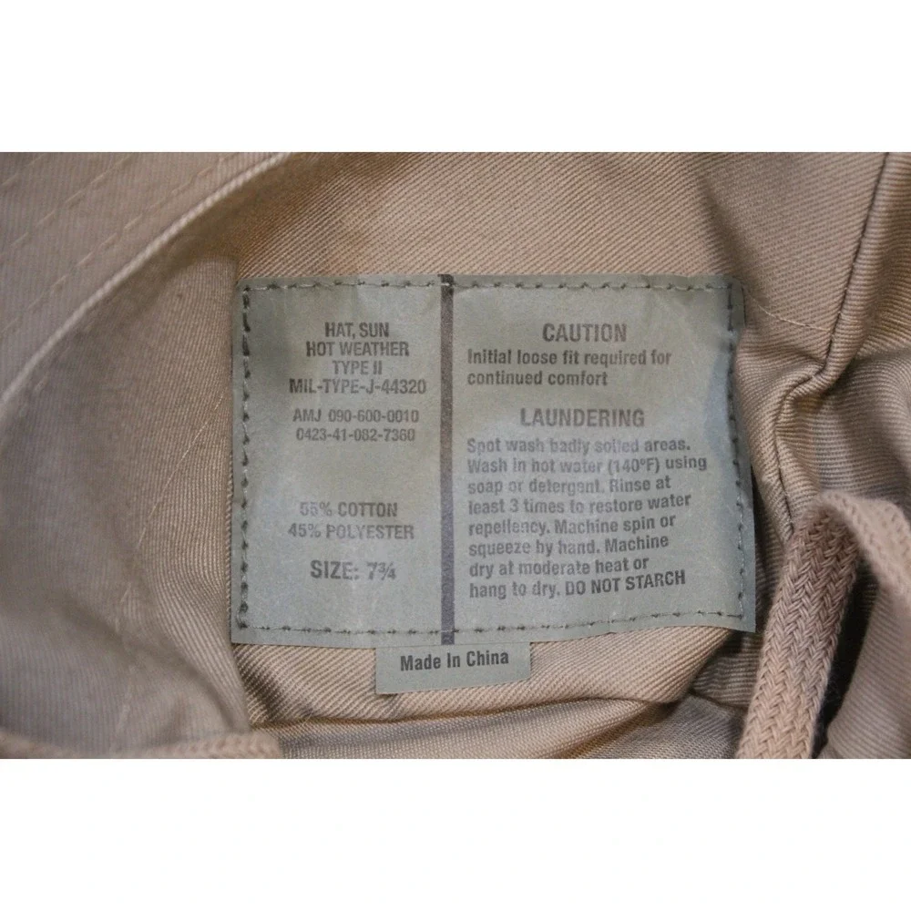Military Hat Sun Hot Weather Type II MIL-TYPE-J-44320 Tan Khaki W / Mosquito Net